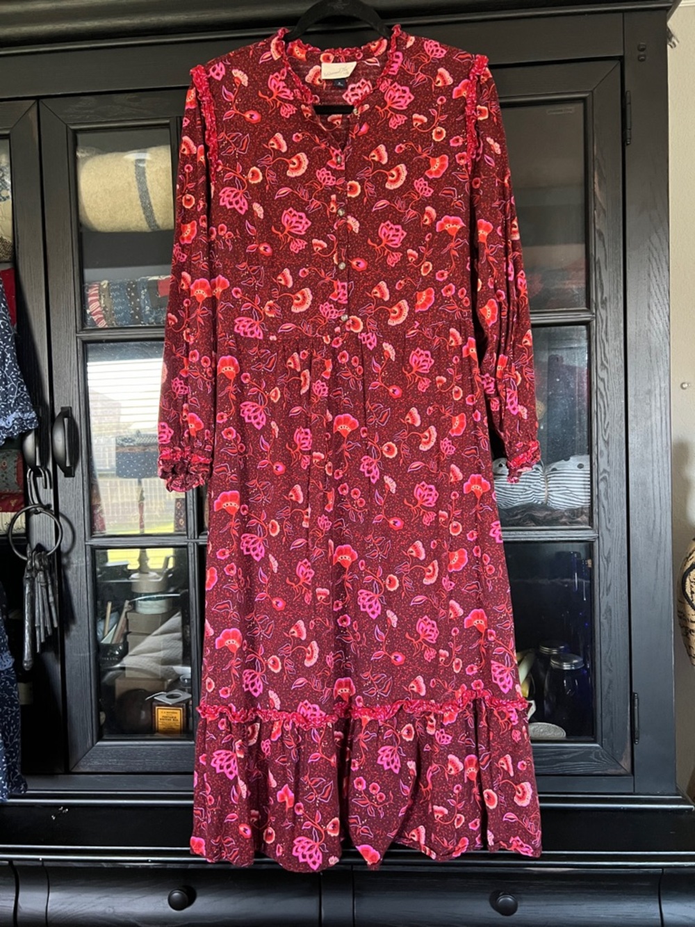 Universal Thread Women's Burgundy Floral Long Sleeve Midi Dress